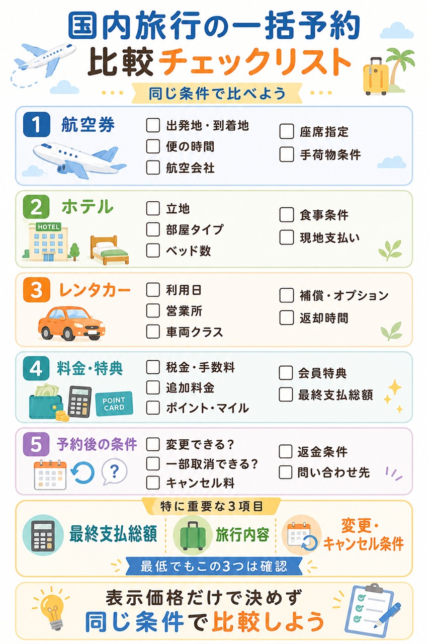 国内旅行を一括予約するときのチェックポイント